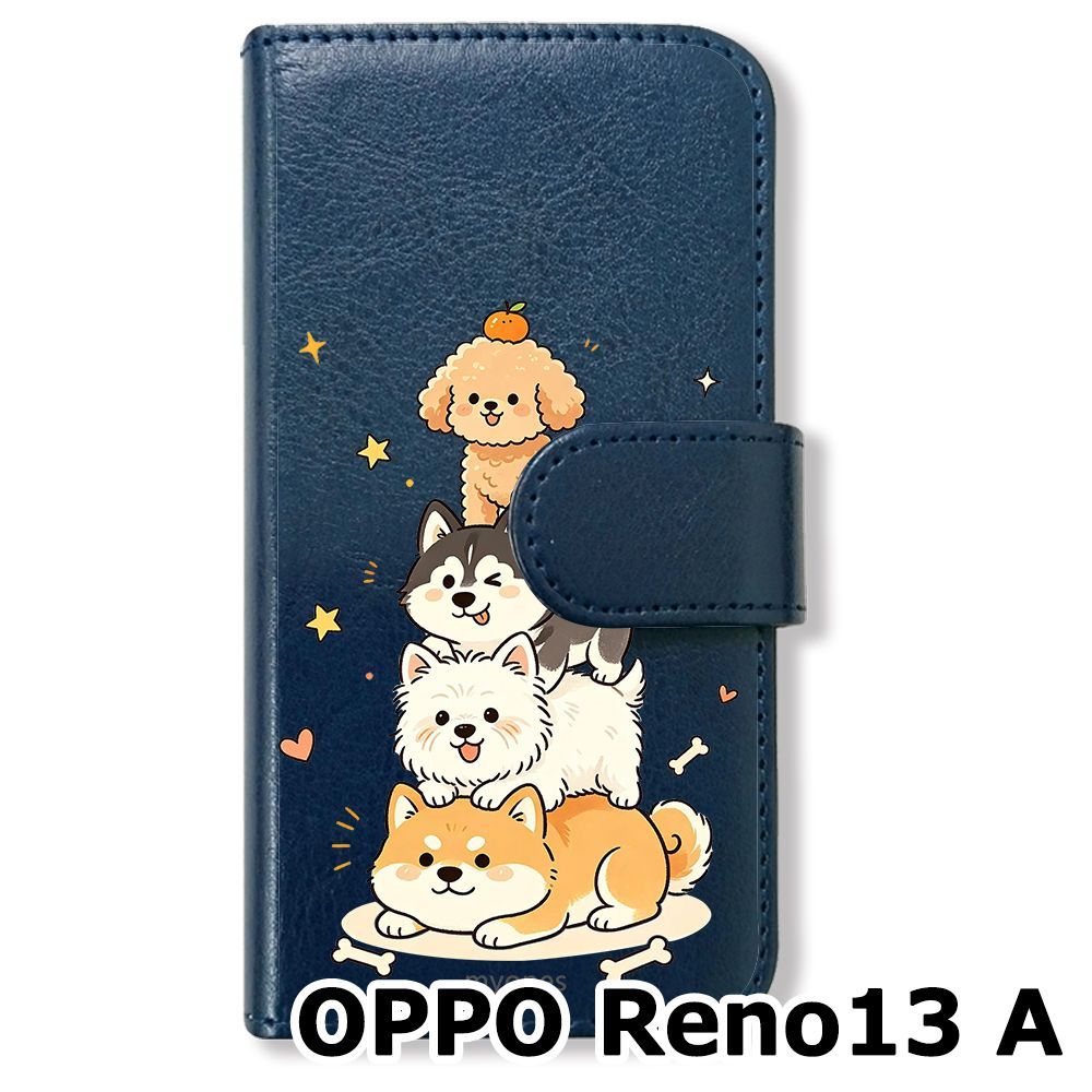 新品未使用】 OPPO Reno13 A 手帳型スマホ ケース (色：ネイビー×ワン