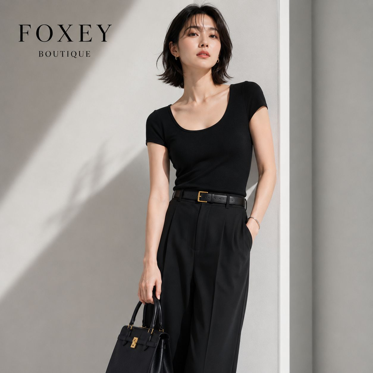 【希少】【新品、未使用】【'23年 FE掲載 商品】　FOXEY BOUTIQUE 43028 / フォクシーブティック シルクニットトップ ブラック40「実寸S〜標準Mサイズ（7〜9号）相当」 ウォッシャブル（手洗い可） イン・アウト万能ミドル丈ライン