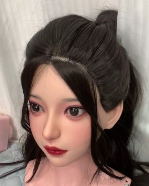 上品ソフトシリコン ヘッド 頭部単品 眼球選べる リアルガール頭 髪と眉毛、まつ毛も植毛 リアル口腔 舌歯 M16 等身大ドール用頭 撮影 鑑賞用 水洗い可能 マネキンパーツ リアルドール
