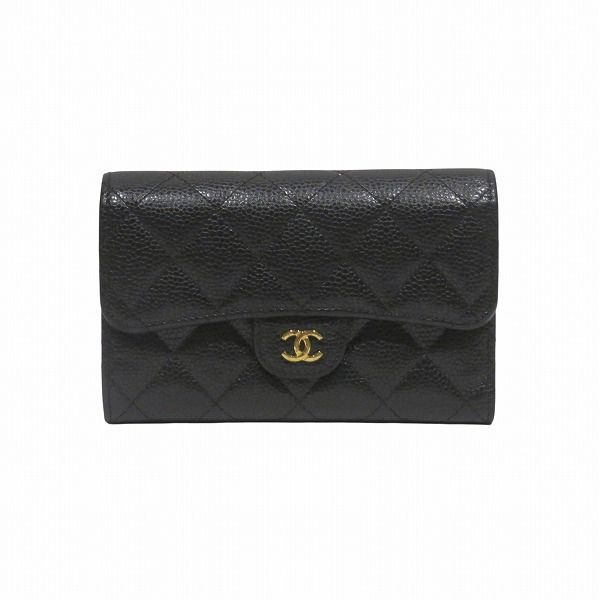 シャネル　CHANEL　マトラッセ　ミディアム　フラップ　ウォレット　AP0232　キャビアスキン　3つ折り財布　レディース