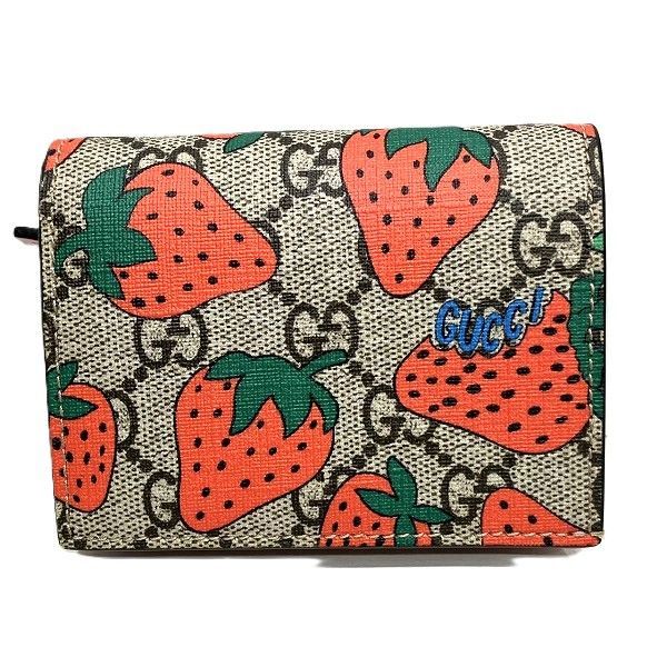 グッチ　GUCCI　GGスプリーム　ストロベリーミニウォレット　573839　2つ折り財布　レディース　美品 23,058円