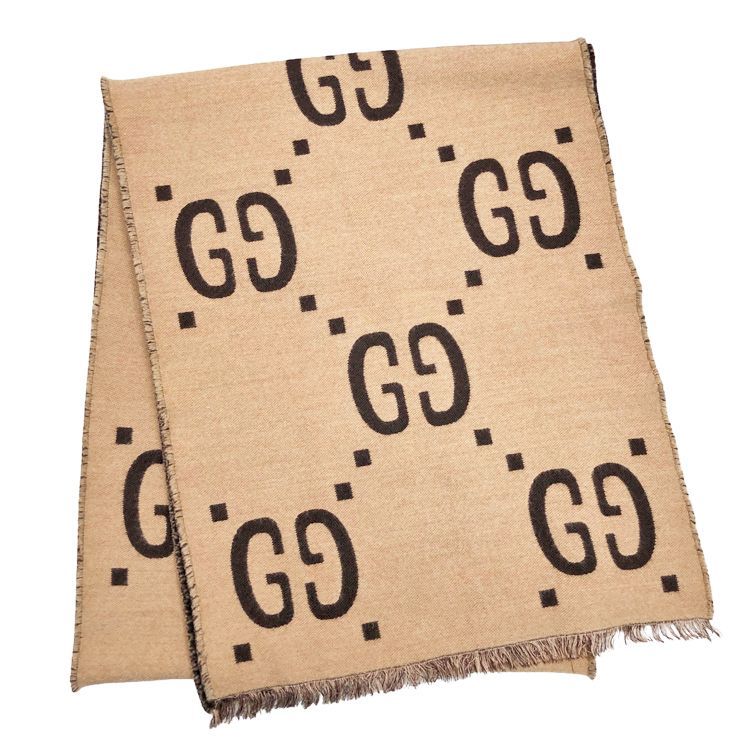 GUCCI グッチ ジャンボGG リバーシブル マフラー 495592 4G350 2179 ストール メンズ レディース ウール シルク ブラウン ベージュ