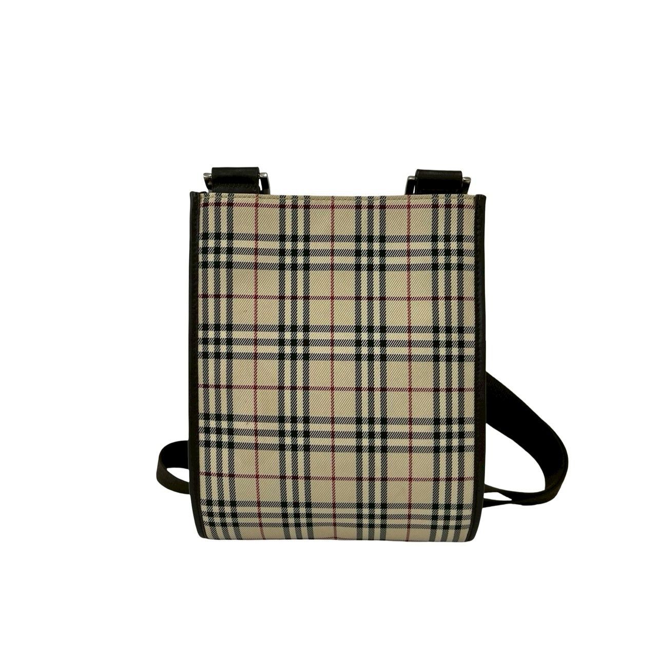 極 美品 BURBERRY バーバリー ノバチェック 柄 キャンバス レザー 本革