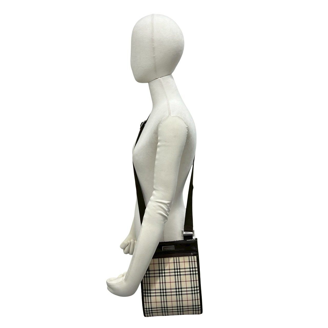 極 美品 BURBERRY バーバリー ノバチェック 柄 キャンバス レザー 本革