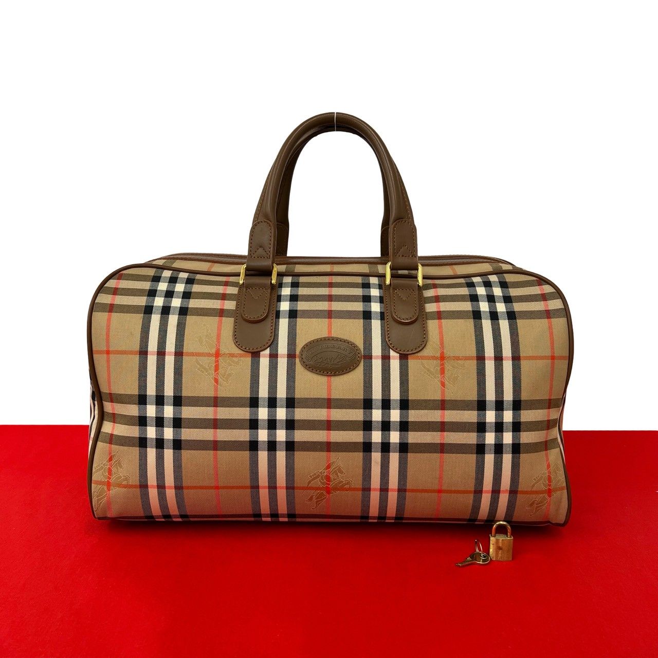 【良品】【バーバリー】ボストンバッグ 旅行カバン 玉虫色 チェック ほぼ未使用 BURBERRY バーバリー ノバチェック シャドーホース