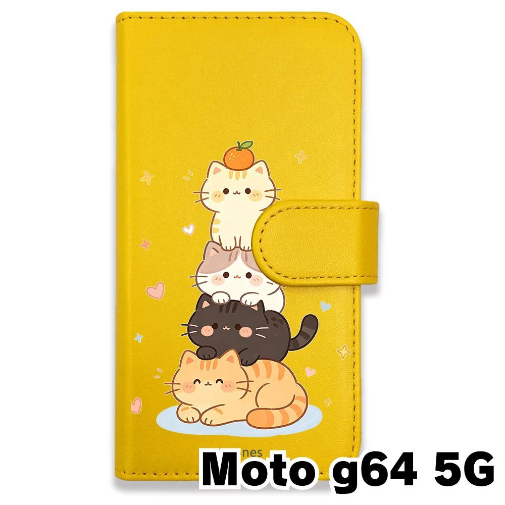 新品未使用】 moto g64 5G 手帳型スマホ ケース (色：イエロー×猫