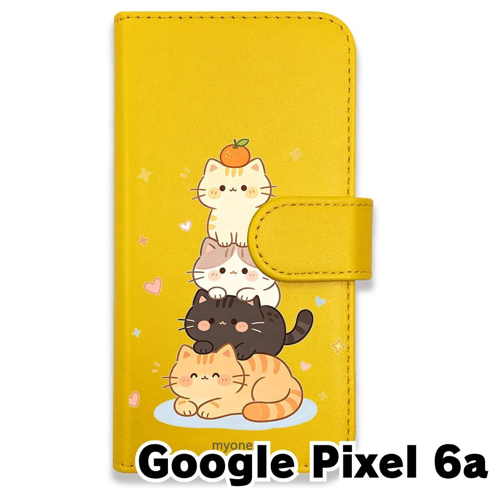 新品未使用】 Google Pixel 6a 手帳型スマホ ケース (色：イエロー×猫