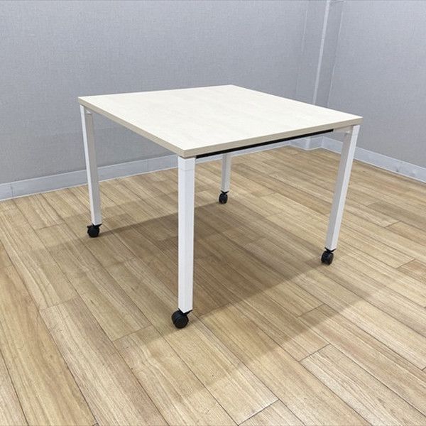 ミーティングテーブル 完成品 角テーブル ジュート 4本脚タイプ キャスター付 幅900 奥900 コクヨ ホワイトナチュラル