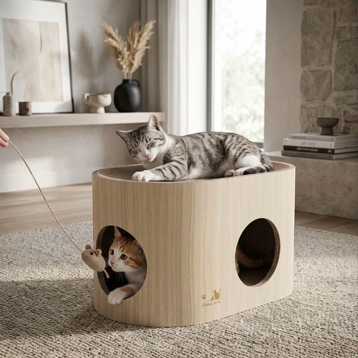 ネコドームハウス 猫の爪とぎ ハウス型 ベッド 楕円形 木製 NovaRoom