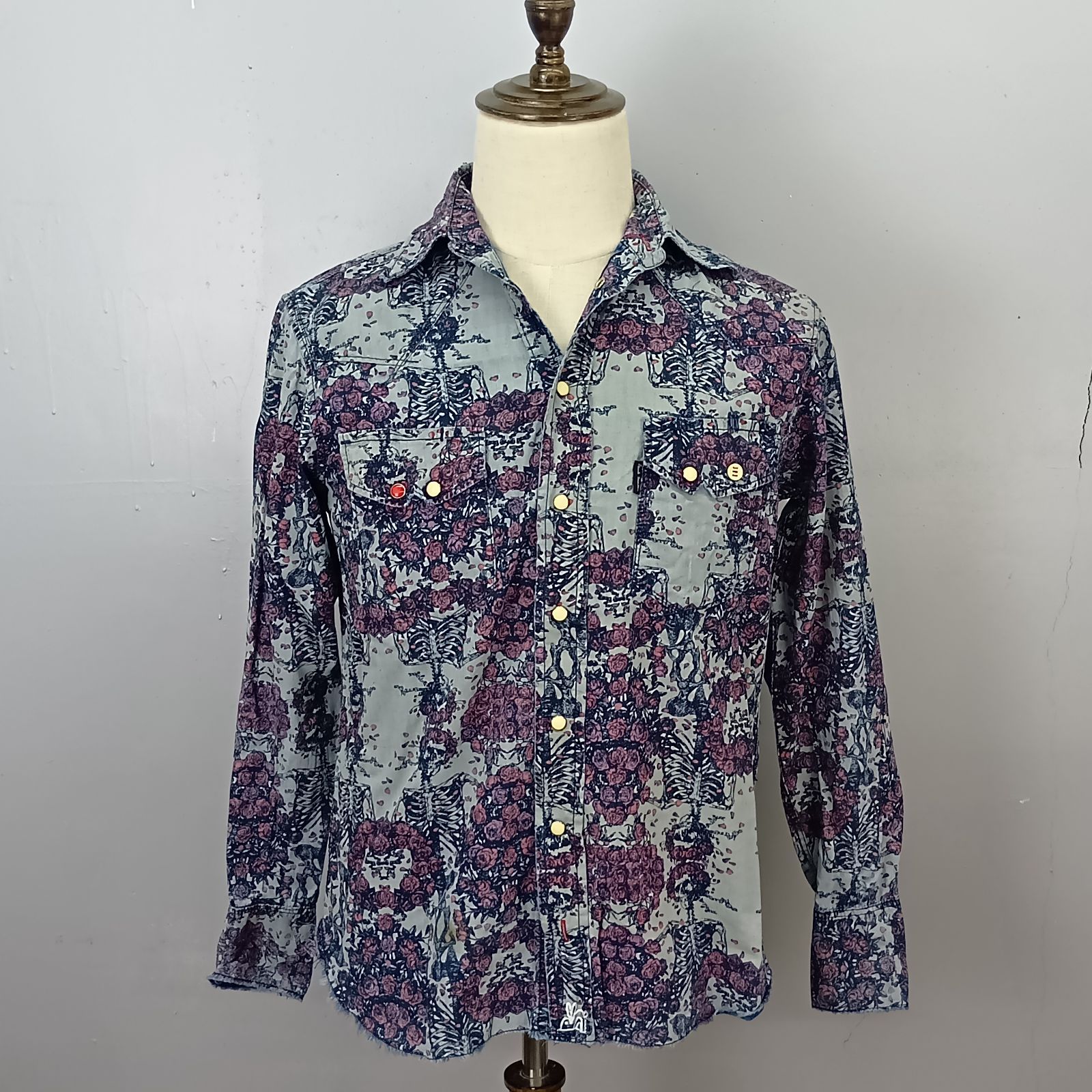 Paul Smith　RED EAR　Mサイズ　長袖シャツ　日本製　コットン100%　抜染　インディゴ染め　スカル　薔薇　ポールスミス　レッドイヤー　【0921】
