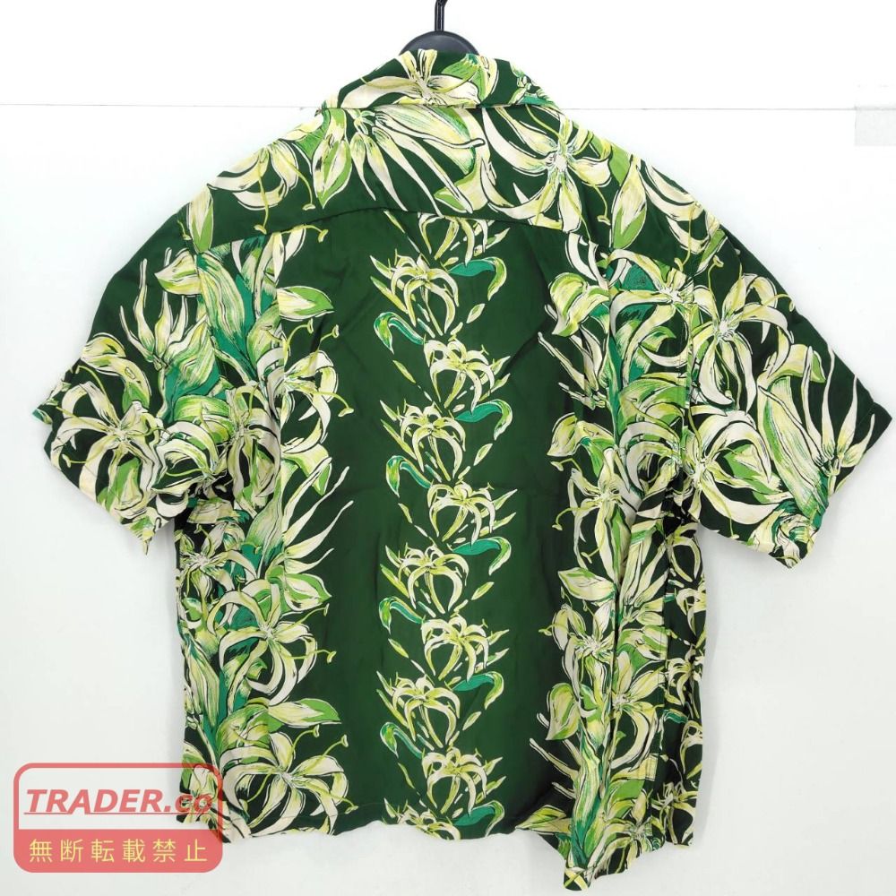 ゆうと サンサーフ　半袖 アロハシャツ 緑 レーヨン/M 05w21647 サンサーフ SUN SURF LILY BORDER ユリの花柄アロハシャツ