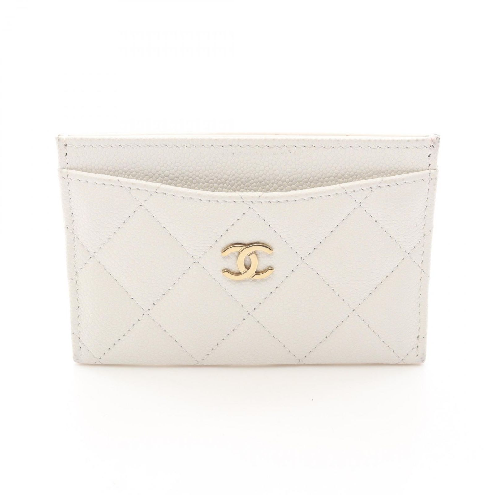 シャネル CHANEL カードケース マトラッセ ホワイト キャビアスキン
