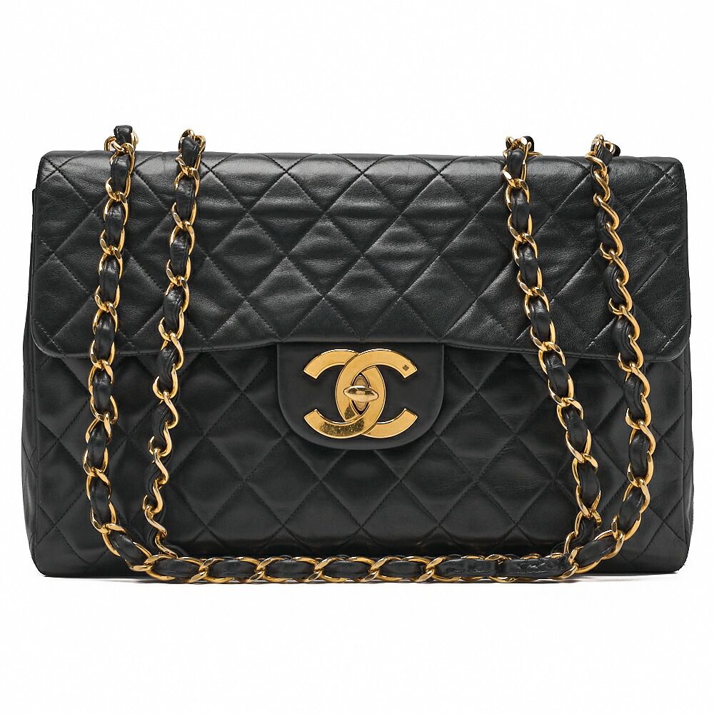 CHANEL シャネル チェーンショルダーバッグ デカマトラッセ 34cm シングルフラップ ラムスキン 　黒 （ゴールド金具） レディース バッグ レディース【中古】【送料無料】