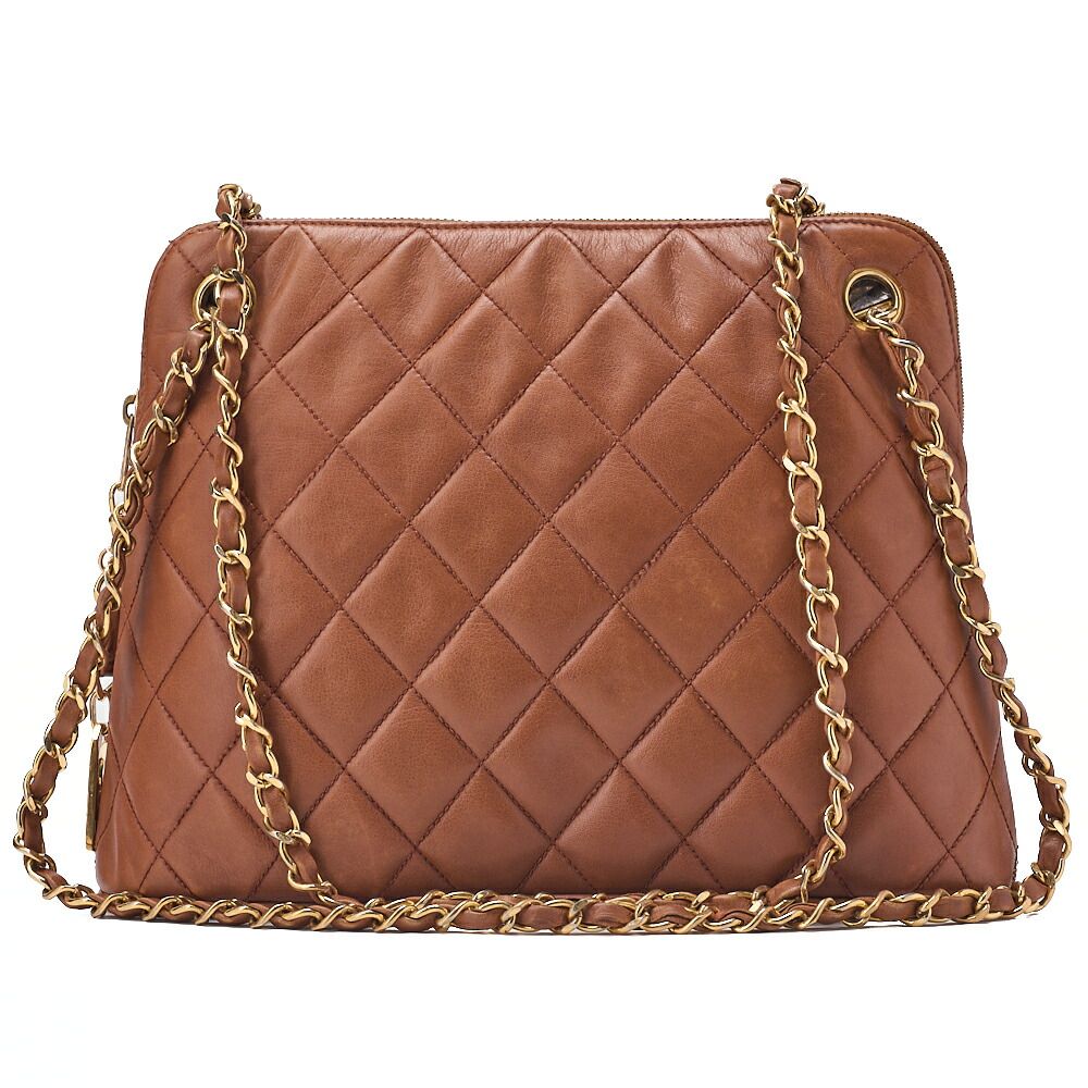 CHANEL シャネル バッグ チェーンショルダー マトラッセ ブラウン CHANEL シャネル マトラッセ プレートチャーム チェーンショルダー