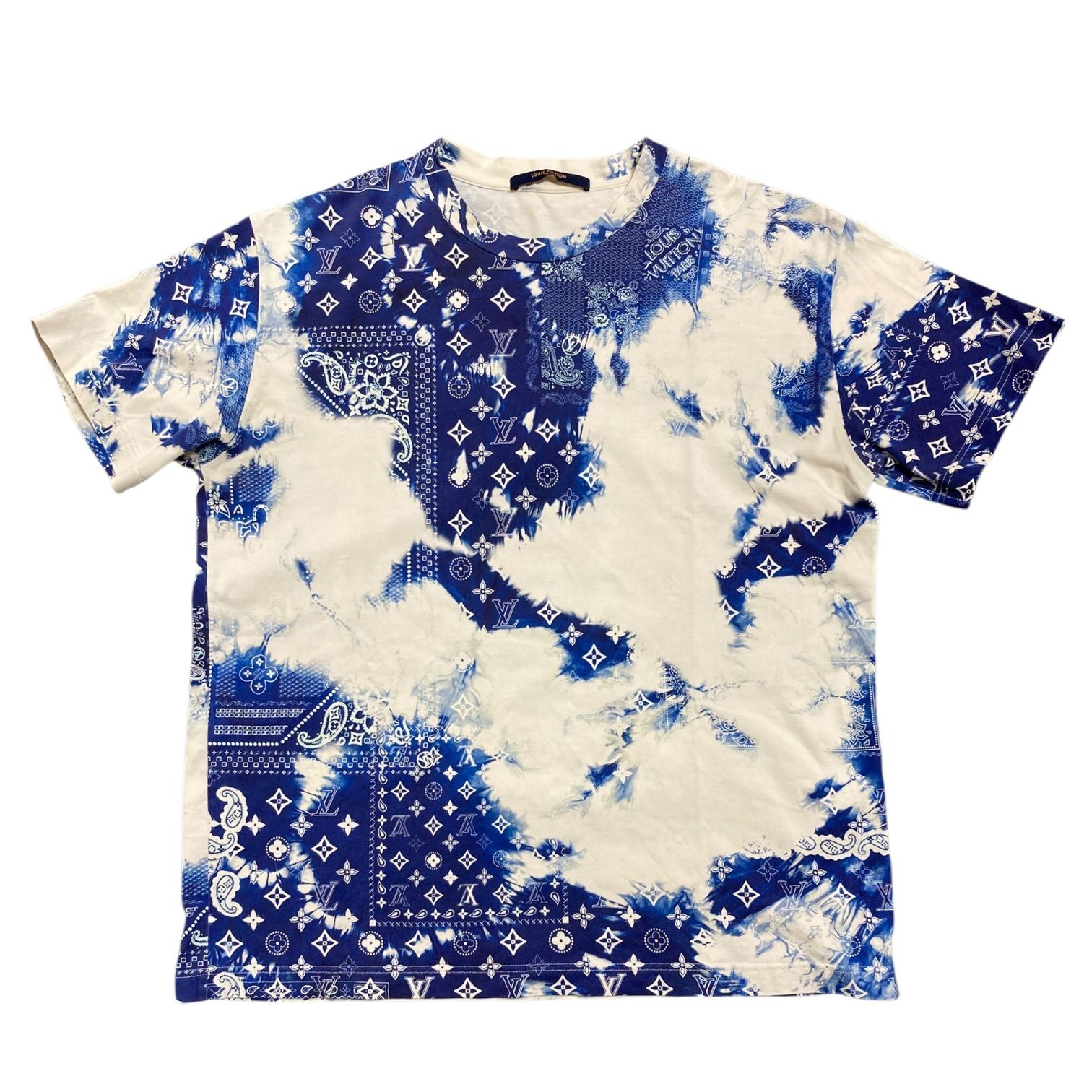 ルイヴィトン LOUISVUITTON モノグラム バンダナプリント Tシャツ ブルー×ホワイト メンズ Mサイズ キングラム[01]