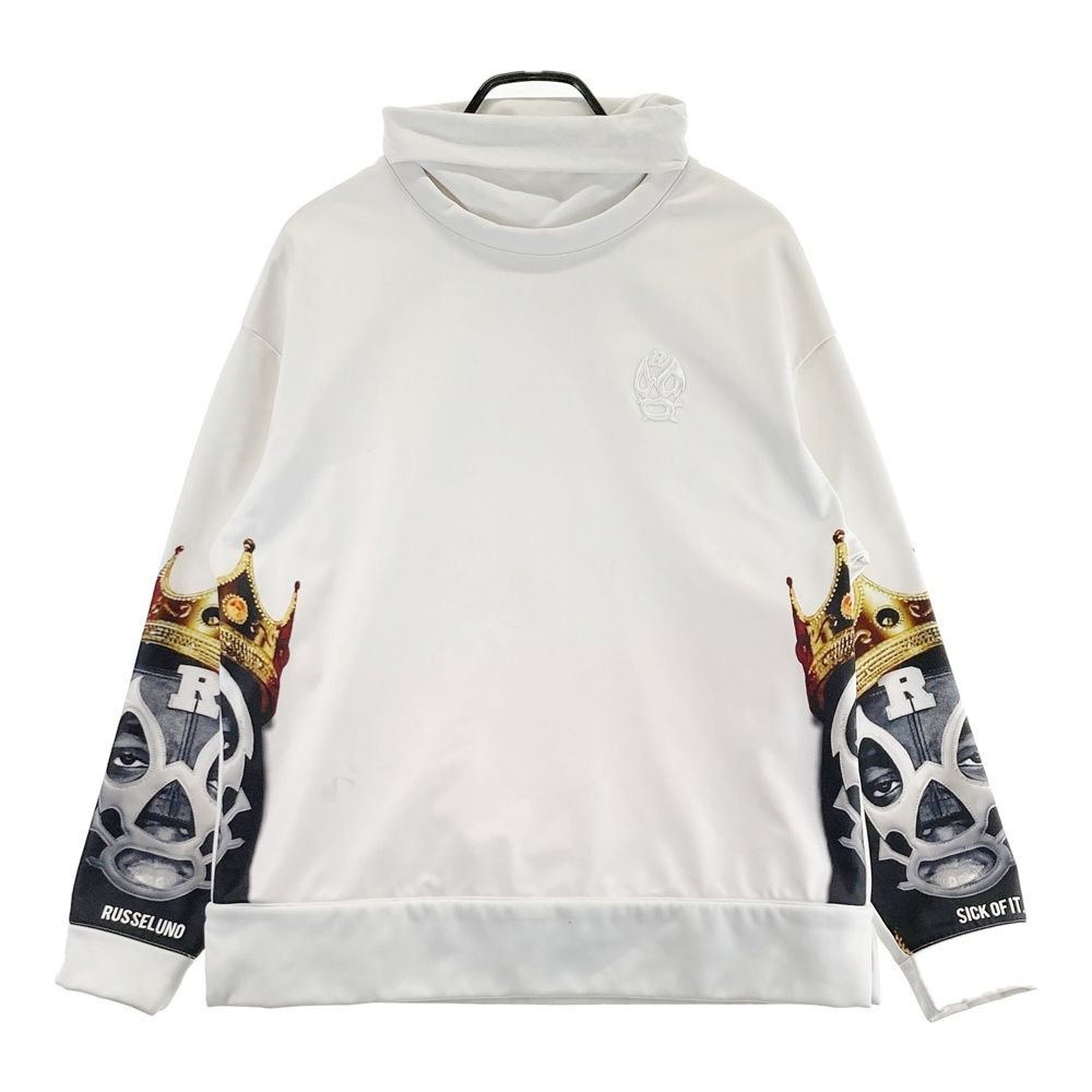 美品【Russeluno】ゴルフ スウェット ビッグロゴ 裏起毛 ホワイト系 4 サイズ：4 RUSSELUNO ラッセルノ 裏起毛 タートルネック 長袖
