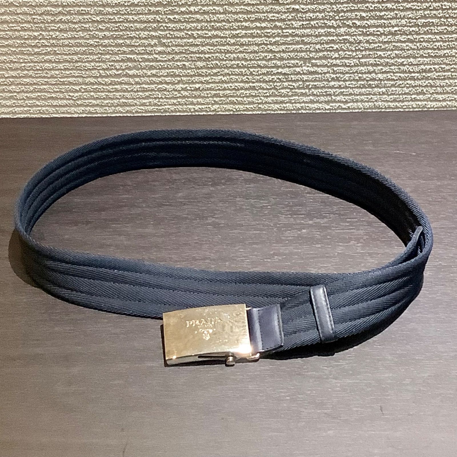 プラダ PRADA ロゴバックル ベルト 2CN003 紺 ネイビー シルバー金具