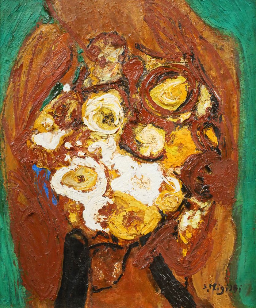 三岸 節子「花」油絵・F8号 文功労者 女流画家協会創立会員 三岸好太郎