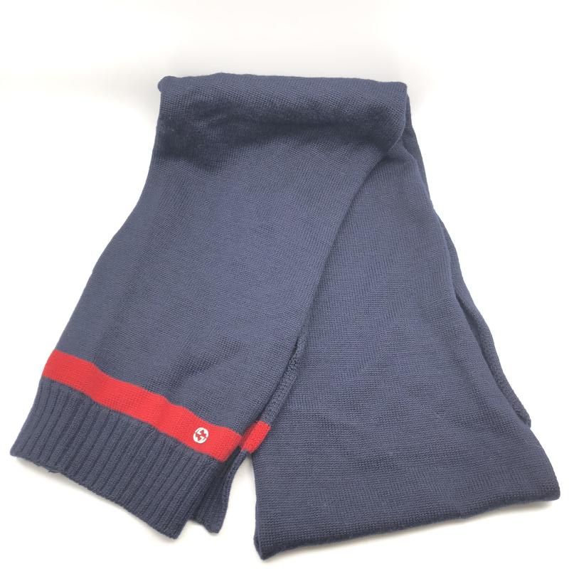 中古】GUCCI インターロッキングG マフラー ネイビー レッド グッチ[17
