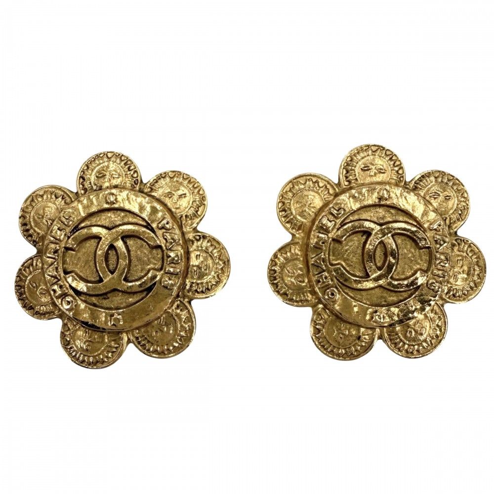 シャネル イヤリング レディース フラワーモチーフ ココマーク アクセサリー ヴィンテージ CHANEL GP 2 8 ゴールド 約22.9g 1993年【中古品】