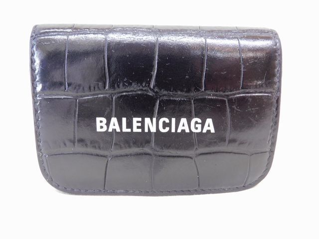 バレンシアガ ■ 593813 コンパクトウォレット 黒 ブラック クロコ型押しレザー メンズ レディース 財布 BALENCIAGA □8E バレンシアガ □ 593813 コンパクトウォレット 黒 ブラック クロコ型