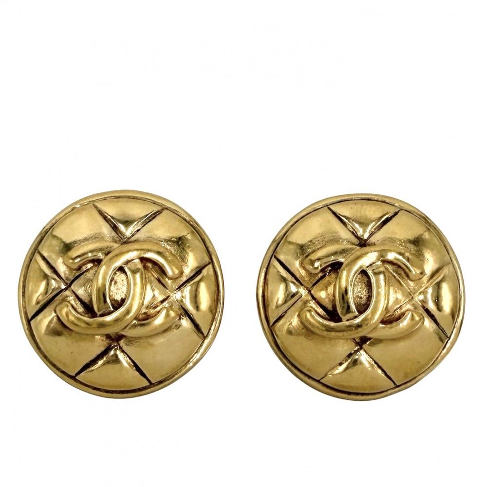 シャネル イヤリング レディース マトラッセ ラウンド ココマーク アクセサリー ヴィンテージ CHANEL GP ゴールド 約18.3g【中古品】