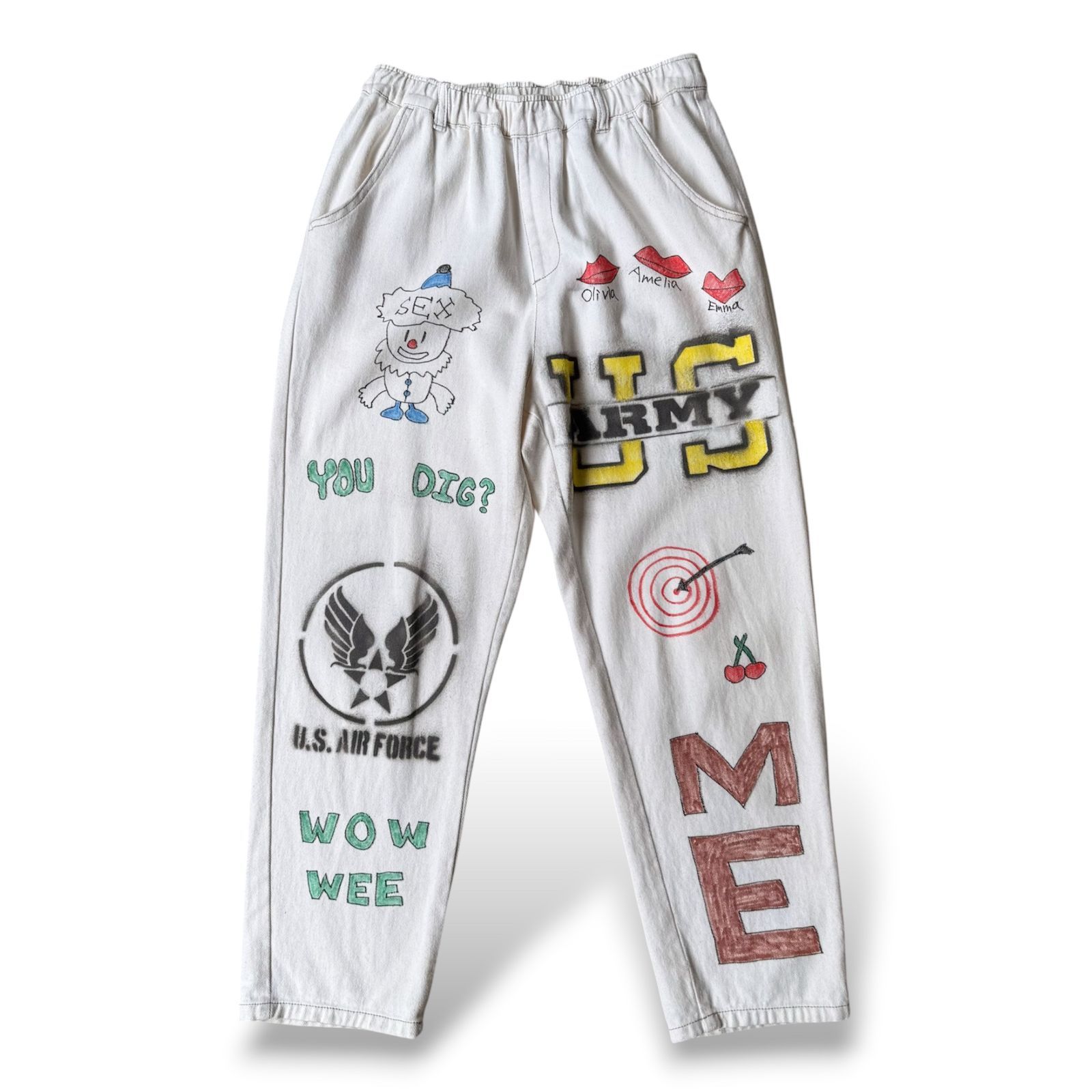 HAND PAINTED ART STENCIL MEMORIAL DENIM PANTS / ハンド ペイント 