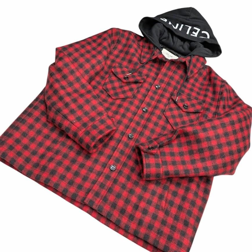 CELINE セリーヌ ブロックチェック 中綿CPOシャツフードジャケット