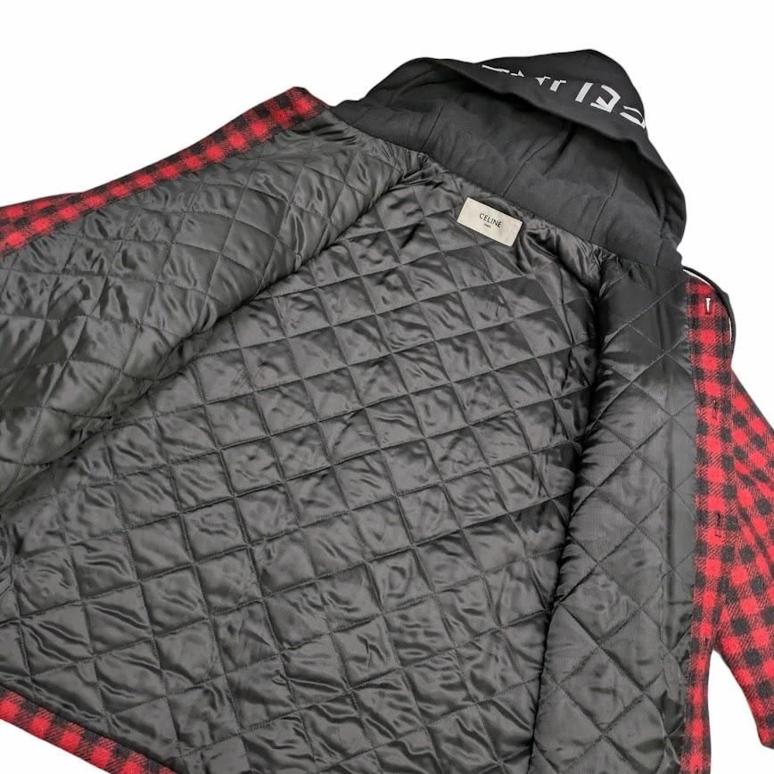 CELINE ウール ロゴフード付きチェックジャケット 2W68A055Z CELINE セリーヌ ブロックチェック 中綿CPOシャツフードジャケット