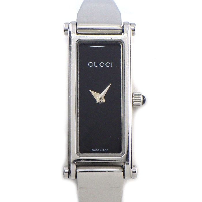グッチ GUCCI 腕時計 バングルウォッチ 1500L レクタンギュラー ブラック文字盤 ホースビット クラスプ SS クオーツアナログ 【中古】
