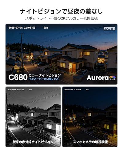 【窓越し撮影に特化・工事不要・AI人車検知】ZOSI 窓カメラ 3MP/2K 屋内用Wi-Fi防犯カメラ 常時カラー夜視 F1.0大口径レンズ 2.4G/5GHz双帯域対応 双方向通話 車両検知 ガラス越し撮影 ベランダ/水槽/キャンピングカー/店舗見守り 簡