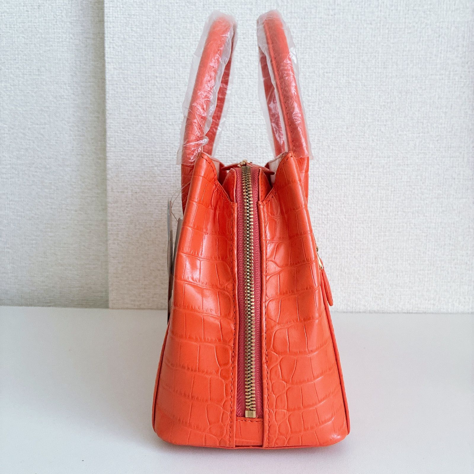 CITESタグ付】未使用✨️クロコダイル風 ハンドバッグ オレンジ