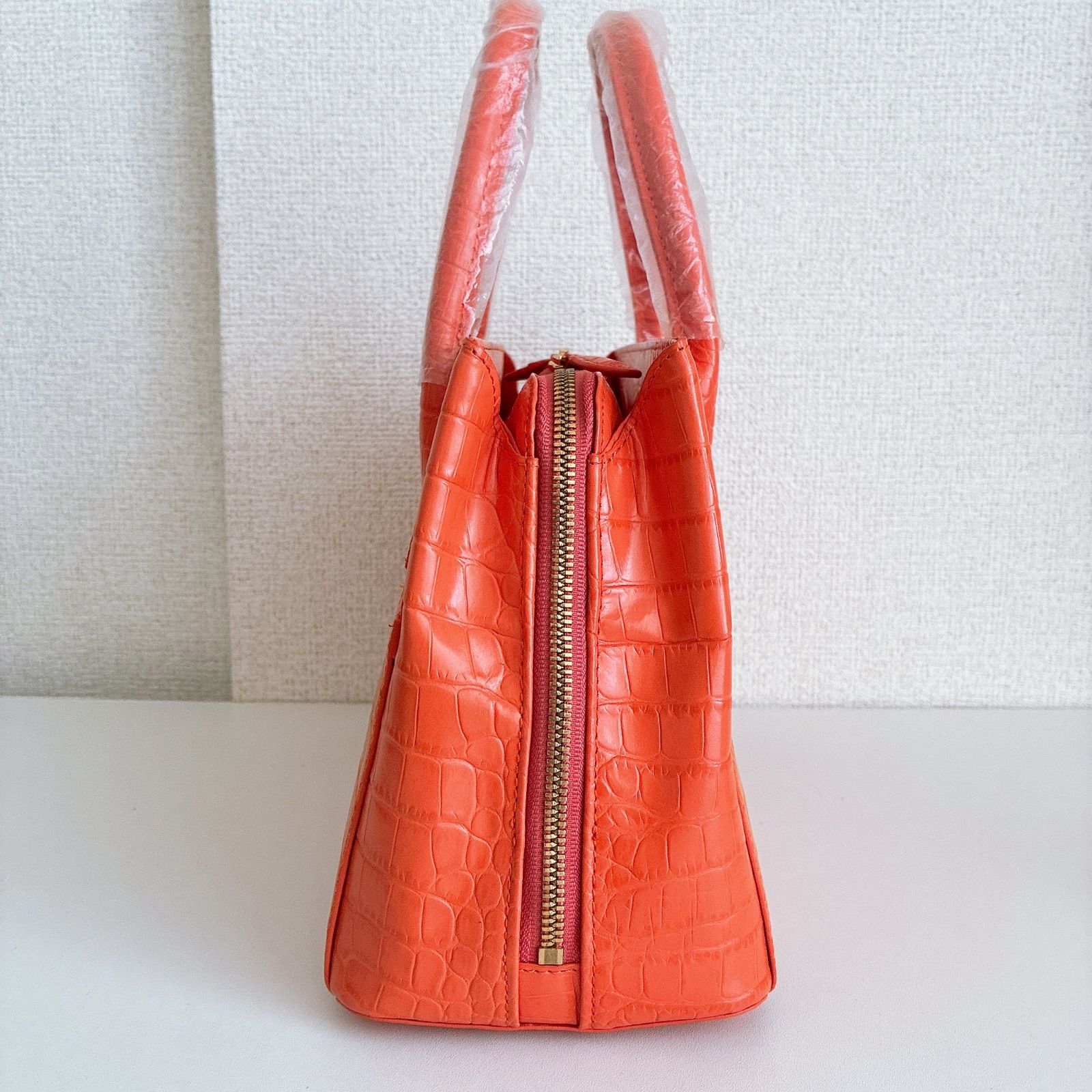 CITESタグ付】未使用✨️クロコダイル風 ハンドバッグ オレンジ 