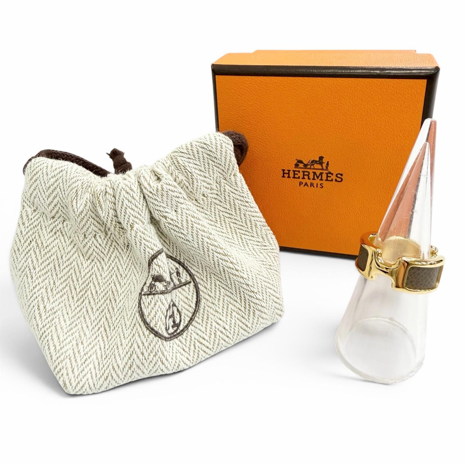 ❤未使用品❤オランプリングPM Sサイズ エトゥープｘPゴールド金具 エルメス 未使用品△HERMES エルメス リング オランプ PM ヴォーマダム