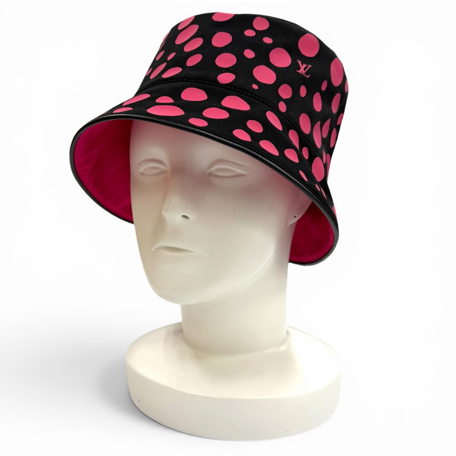 極美品★LOUIS VUITTON×Yayoi Kusama ルイヴィトン×草間彌生 2023年製 M7075 コットン100％ シャポー リバーシブル インフィニティドット ハット ブラック ピンク イタリア製 正規品 レディース 箱付き