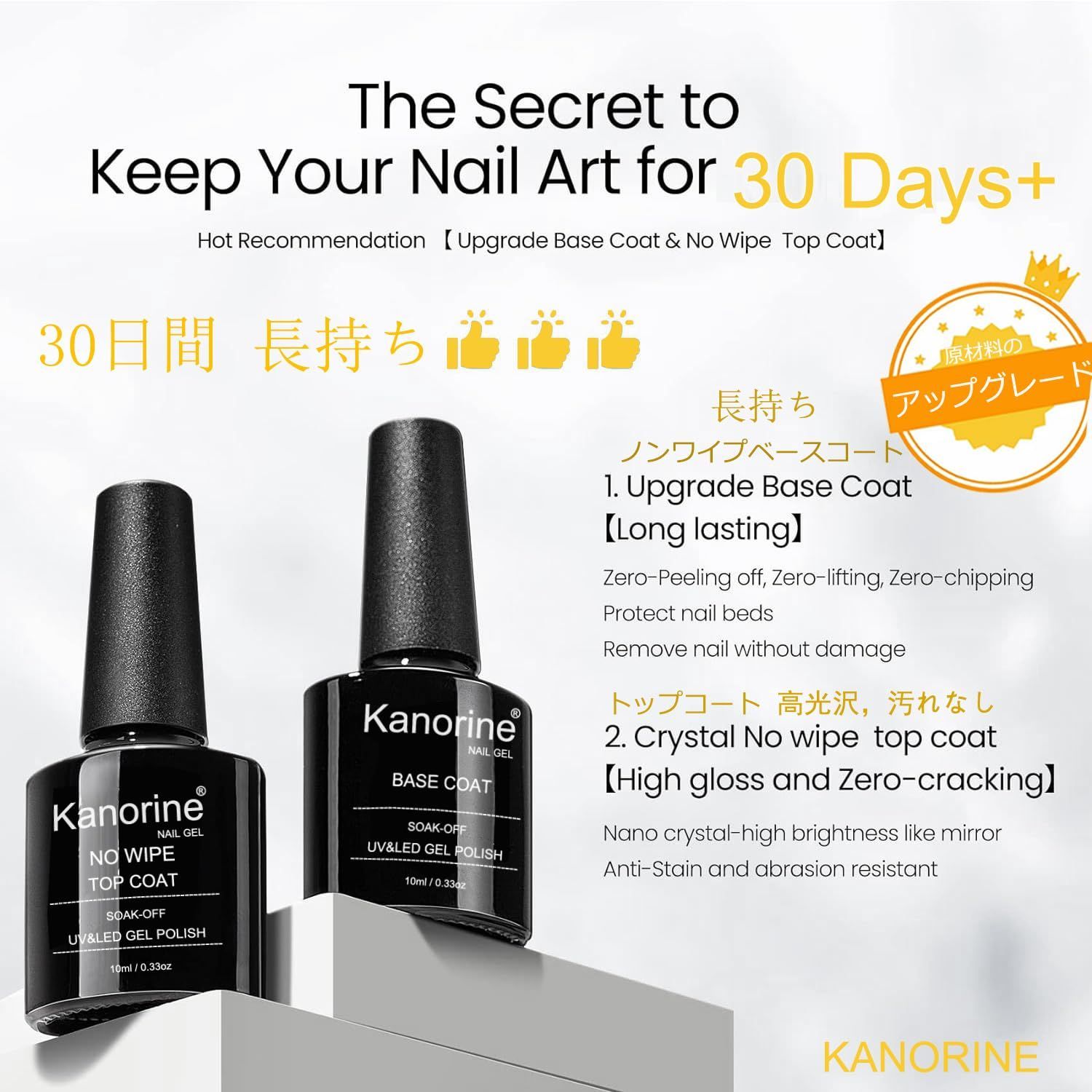 Kanorine ジェルネイル トップコート ベースコート 10mlx2 本セット