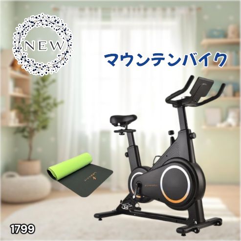 #1799 エアロバイク ブラック 組み立て簡単 液晶モニター タブレットホルダー付き 専用マット付属 ペダル付属 10段階調整可 静音 電磁マグネット方式 ※一部地域離島別途配送料有