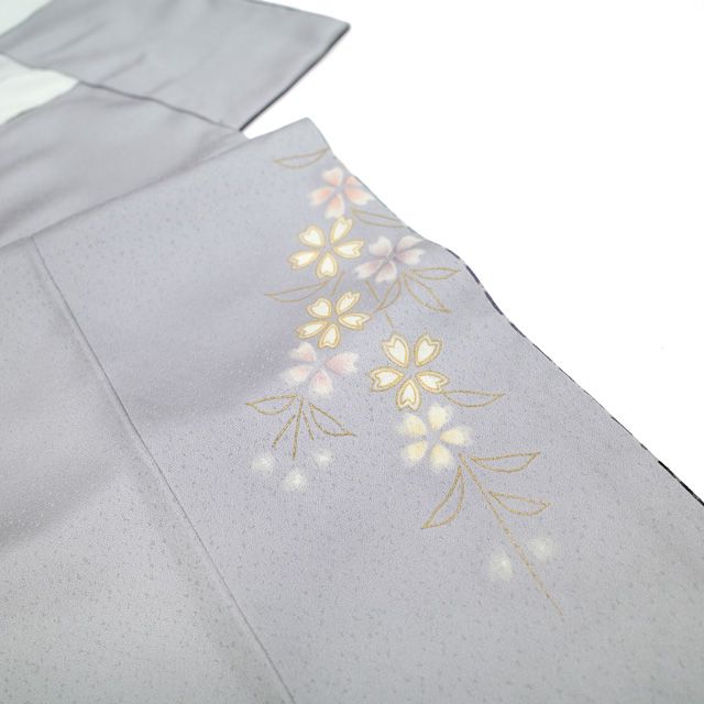 中古】 訪問着 着物 正絹 袷 金駒刺繍 金彩加工 絞り くすみ系 灰紫