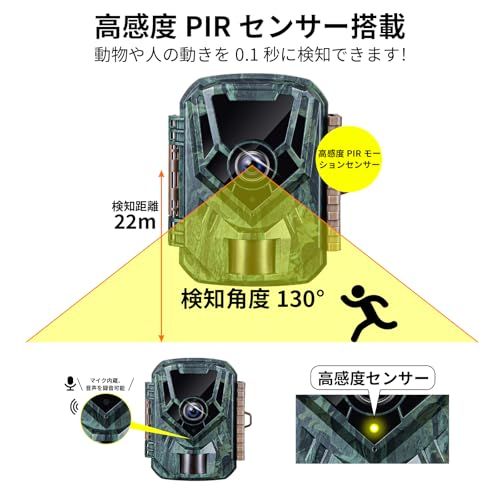 KJK トレイルカメラ 小型 防犯カメラ 野生動物監視カメラ 動画2.7k 静止画3600万画素 赤外線 乾電池式 0.1秒超高速トリガー 夜間低輝 搭載 人感センサー IP66級防水防塵 屋外 屋内監視 センサーカメラ 電池式 暗視カメラ 内蔵録音マイク 3
