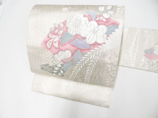 ZF-1000 名古屋帯 辻ヶ花 刺繍 太鼓柄 九寸 高級 美品 正絹 お洒落 京松】九寸名古屋帯 お太鼓柄 辻ヶ花 錦プラチナ箔 正絹 美品 kyo8b05