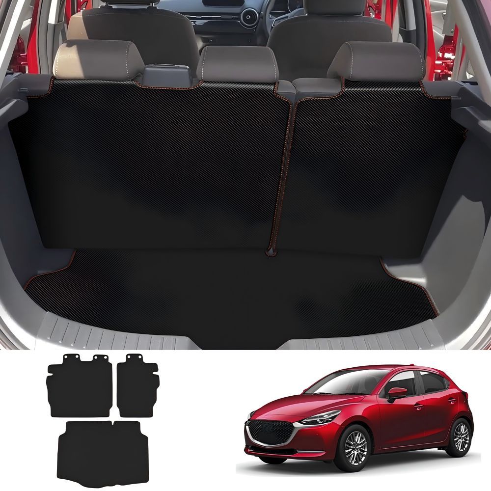 【送料無料】マツダ (Mazda) 2 デミオ (Demio) 2019 用ラゲッジマット (3P) カーボン調レザー耐摩耗・防水・防汚滑り止め簡単取付ドレスアップ効果抜群