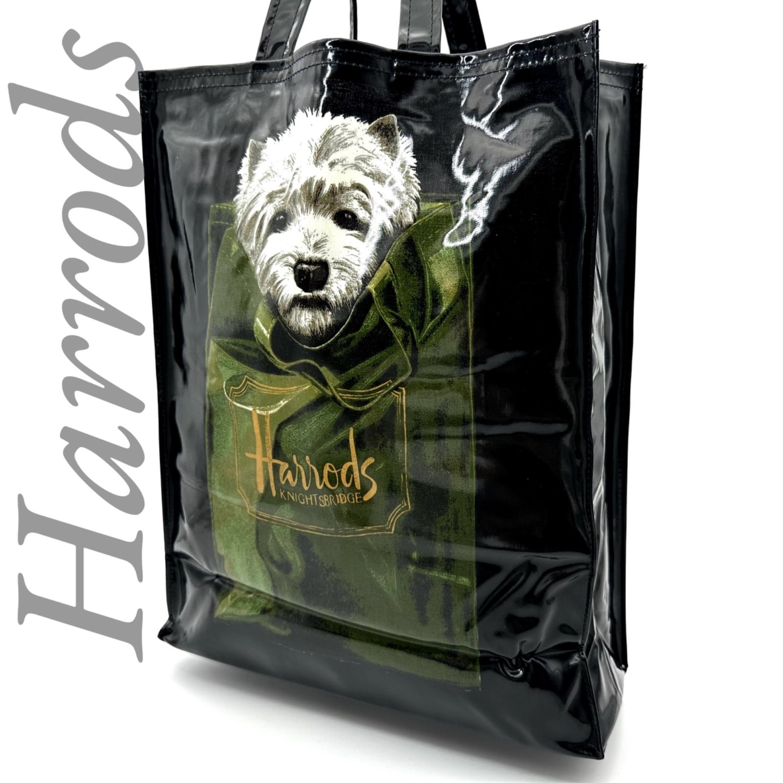B5496】 Harrods ハロッズ トートバッグ ビニール加工 ブラック