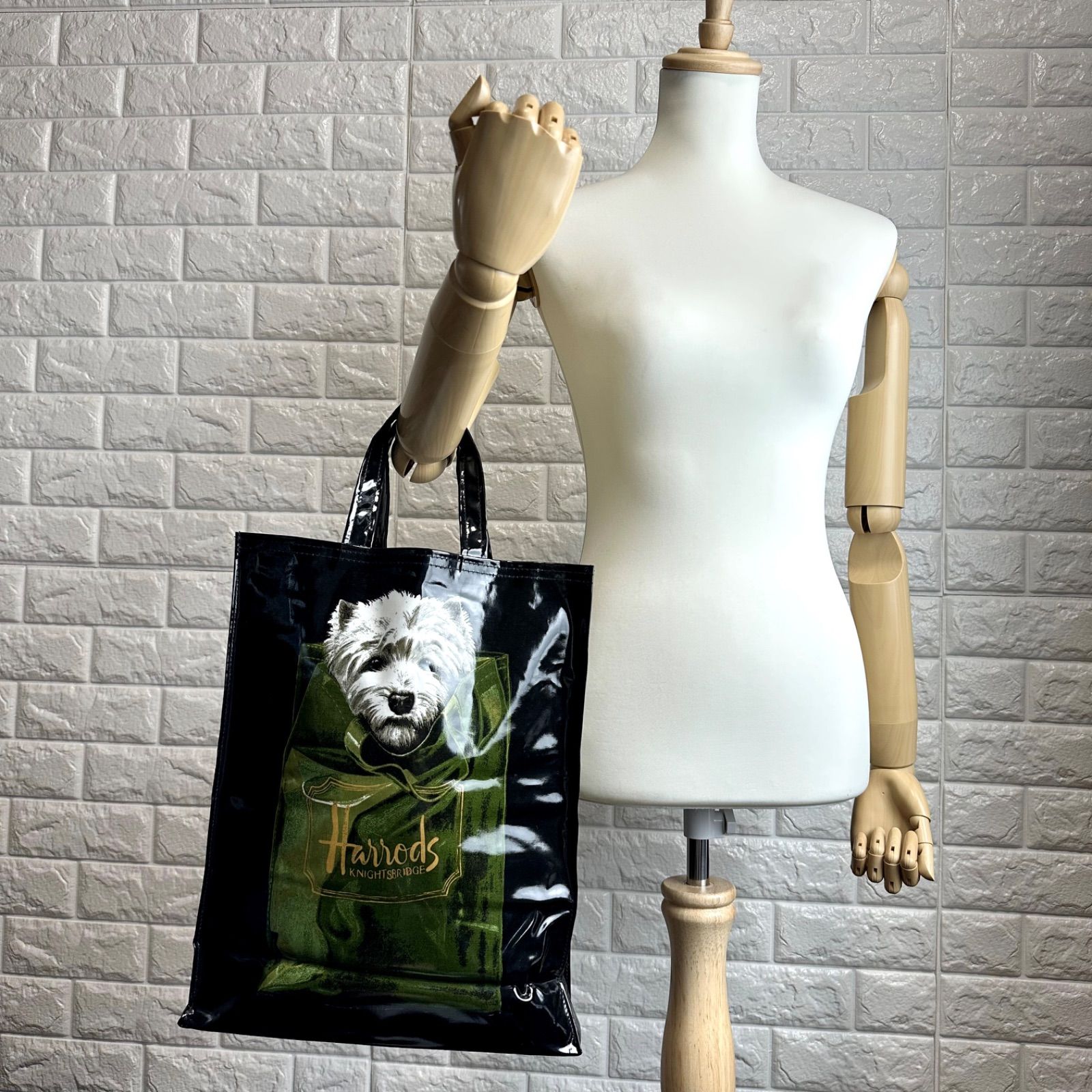 B5496】 Harrods ハロッズ トートバッグ ビニール加工 ブラック