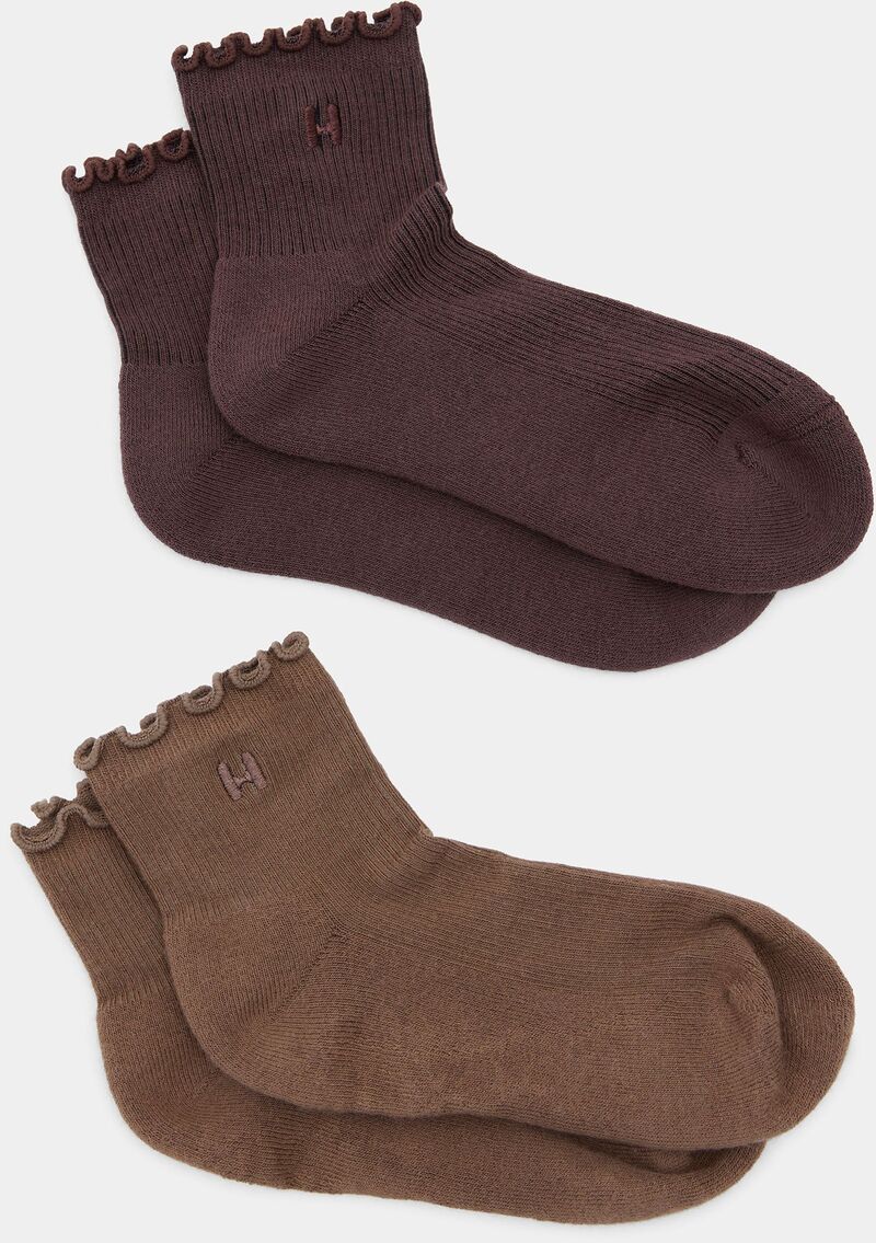 ハーフデイズ メンズ アンダーウェア 靴下 フリル Halfdays Ruffle Crew Socks 2 Pack BrunetteSuede
