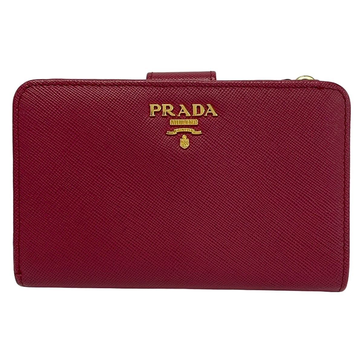 PRADA(プラダ) 2つ折り財布美品 - ボルドー L字ファスナー レザー 