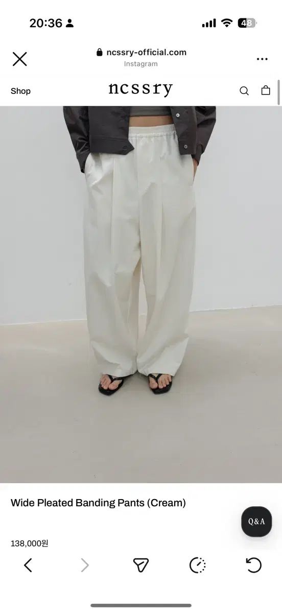 ネセサリー Wide Pleated Banding Pants (Cream)