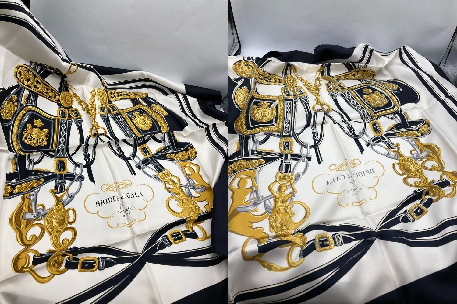 HERMES エルメス カレ90 BRIDES de GALA 式典用馬勒 スカーフ 中古 D4