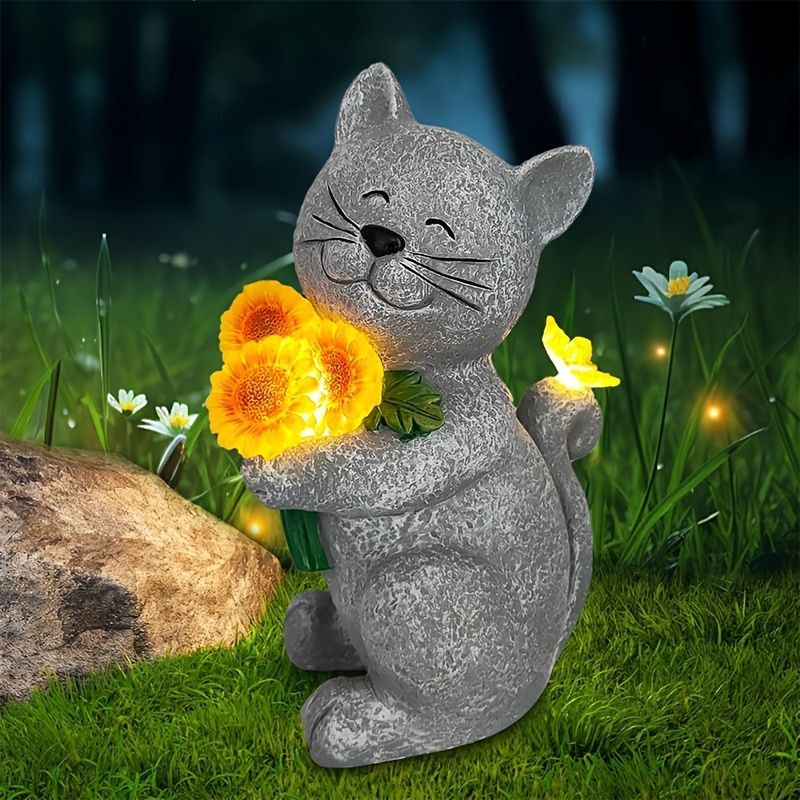ソーラーライト ガーデンライト ガーデンオーナメント 花束を持っているネコ ねこ 猫 庭オブジェ 置物 癒しグッズ ガーデニング お庭 玄関ライト 園芸装飾 オシャレ ギフト プレゼント 樹脂 可愛い 7,890円