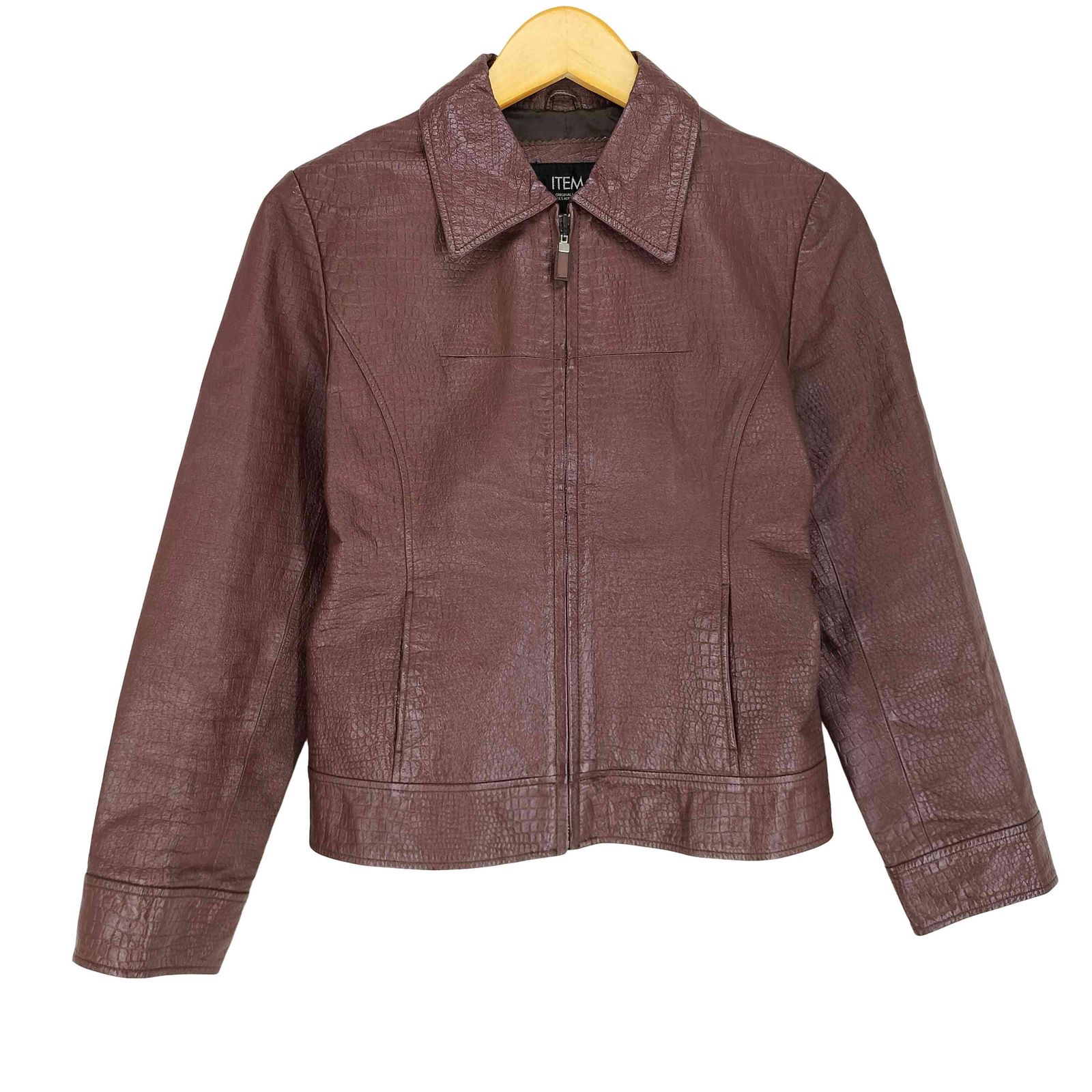 ユーズドフルギ USED古着 {{ITEM}} pig leather ピッグレザー クロコ型押し ジップレザージャケット レディース M