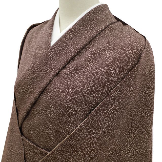 342.江戸小紋　ちりめん正絹　1反 新品】 江戸小紋 着物 着尺 反物 正絹 こげ茶 大小霰 丹後ちりめん